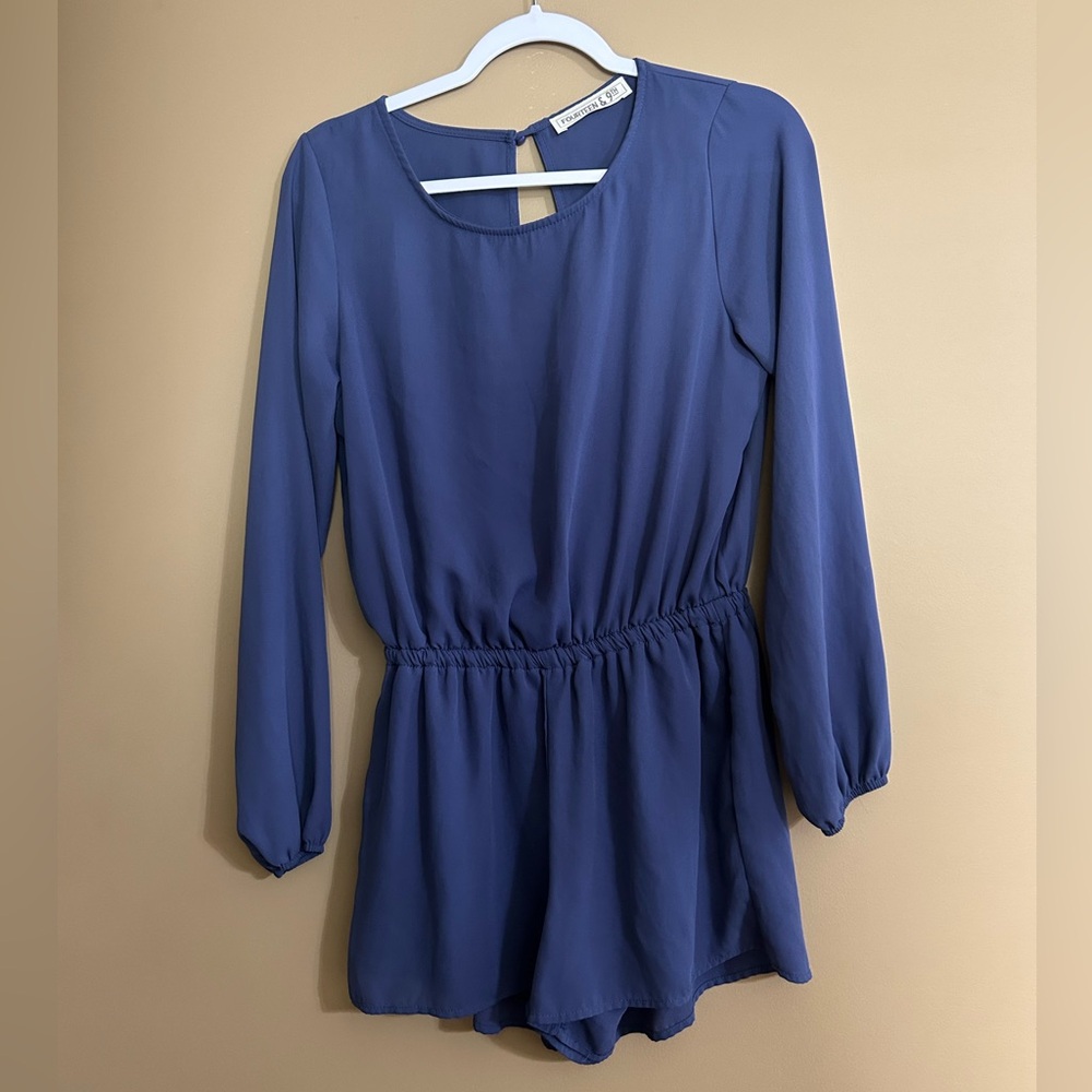 Fourteenth & 9th Blue Long-Sleeve Open Back Romper